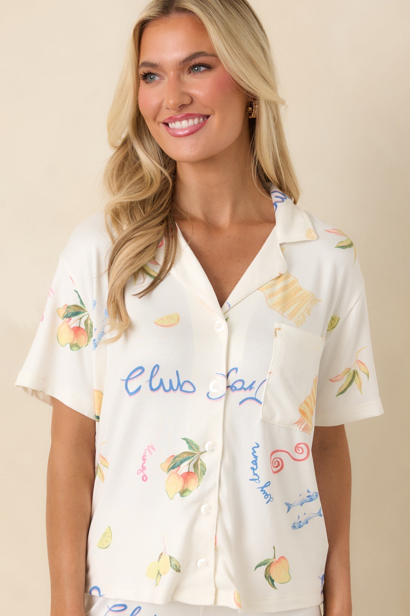 Women's Z Supply Vanilla Ice Beach Days Pajama Top | 95% Polyester & 5% Spandex 5