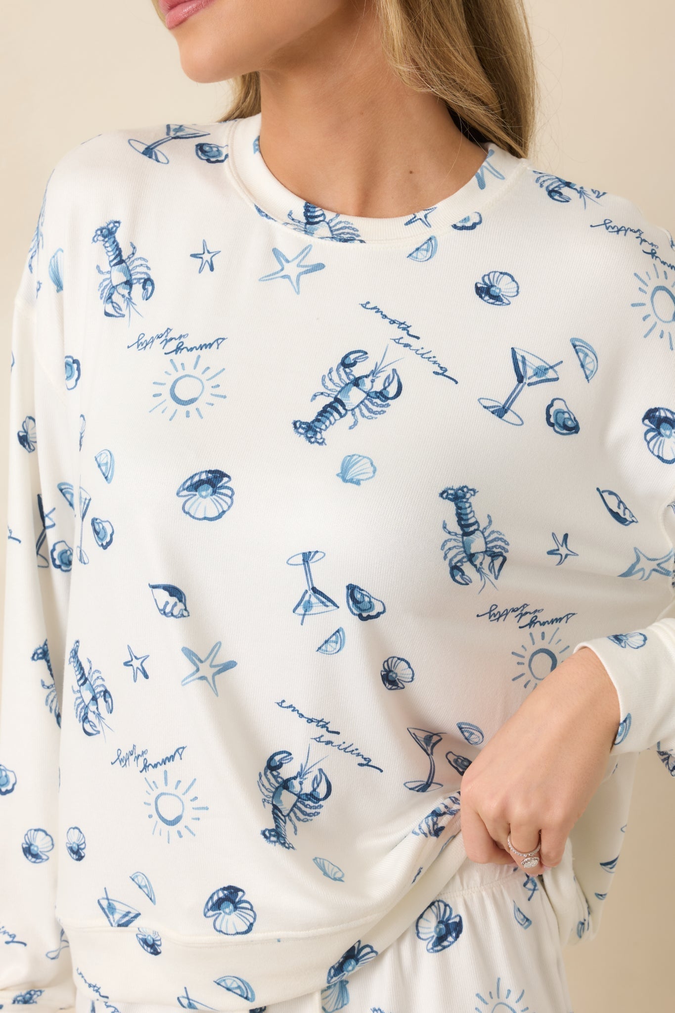 Women's Z Supply Vanilla Ice Lost At Sea Long Sleeve Top | 95% Polyester & 5% Spandex 2