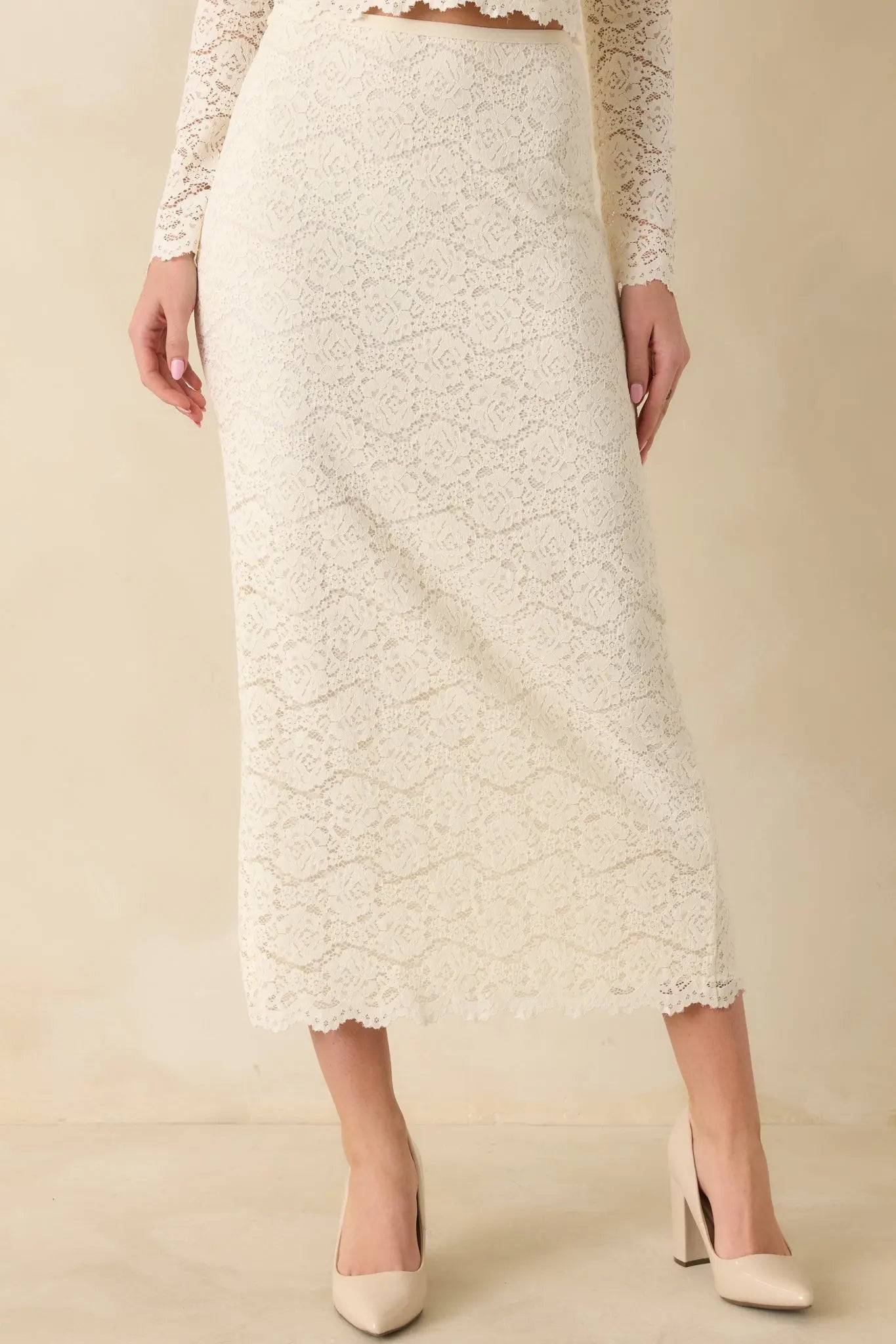 Women's Z Supply Via Ivory Lace Midi Skirt | 50% Nylon 0