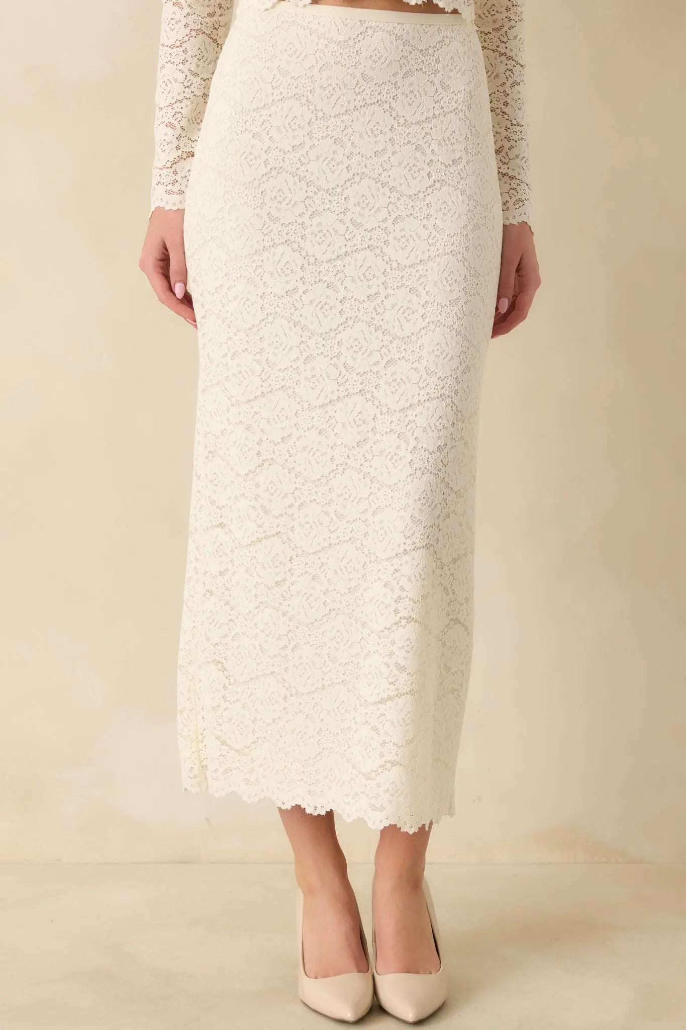 Women's Z Supply Via Ivory Lace Midi Skirt | 50% Nylon 1