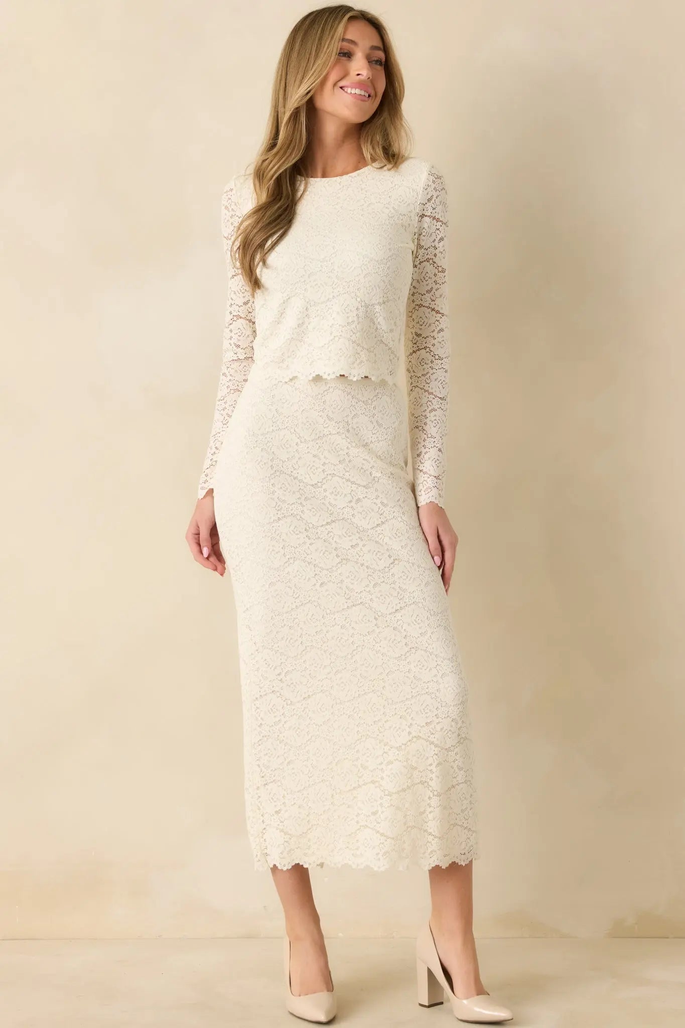 Women's Z Supply Via Ivory Lace Midi Skirt | 50% Nylon 3