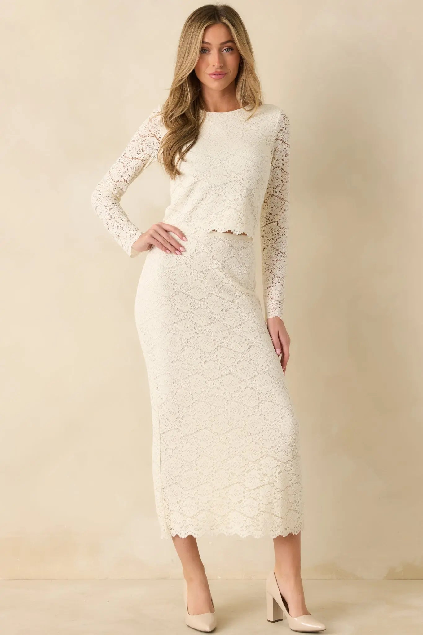 Women's Z Supply Via Ivory Lace Midi Skirt | 50% Nylon 4