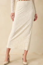 Women's Z Supply Via Ivory Lace Midi Skirt | 50% Nylon 5