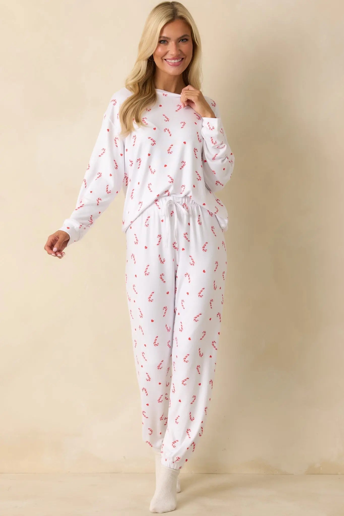 Women's Z Supply White Knit Cozy Candy Pajama Pants | 95% Polyester & 5% Spandex 1