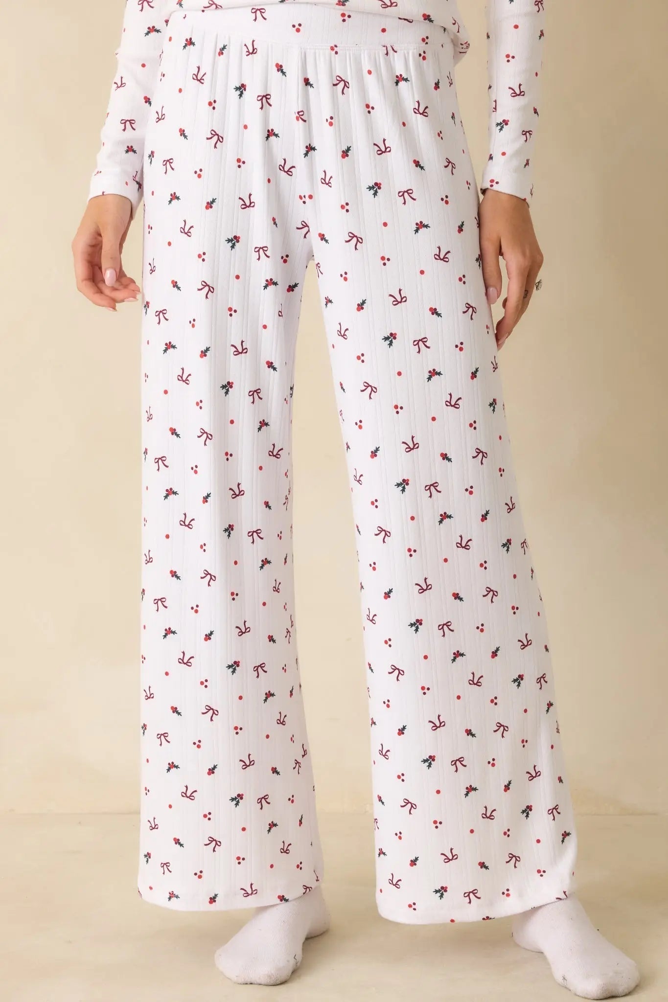Women's Z Supply White Multi Luxe Holly Pointelle Pajama Pants | 95% Polyester & 5% Spandex 0