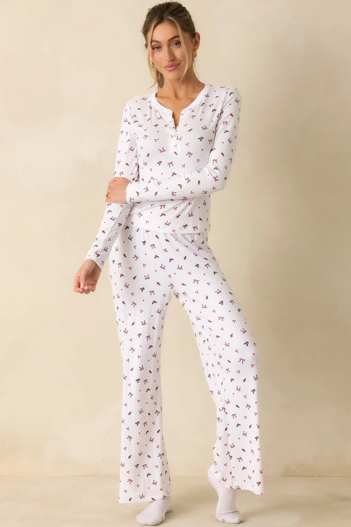 Women's Z Supply White Multi Luxe Holly Pointelle Pajama Pants | 95% Polyester & 5% Spandex 2