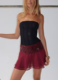 Women's Zenayda Drop Waist Sequin Mini Skirt Burgundy | Drop waist mini skirt with sequin detail 0