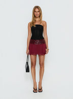 Women's Zenayda Drop Waist Sequin Mini Skirt Burgundy | Drop waist mini skirt with sequin detail 6