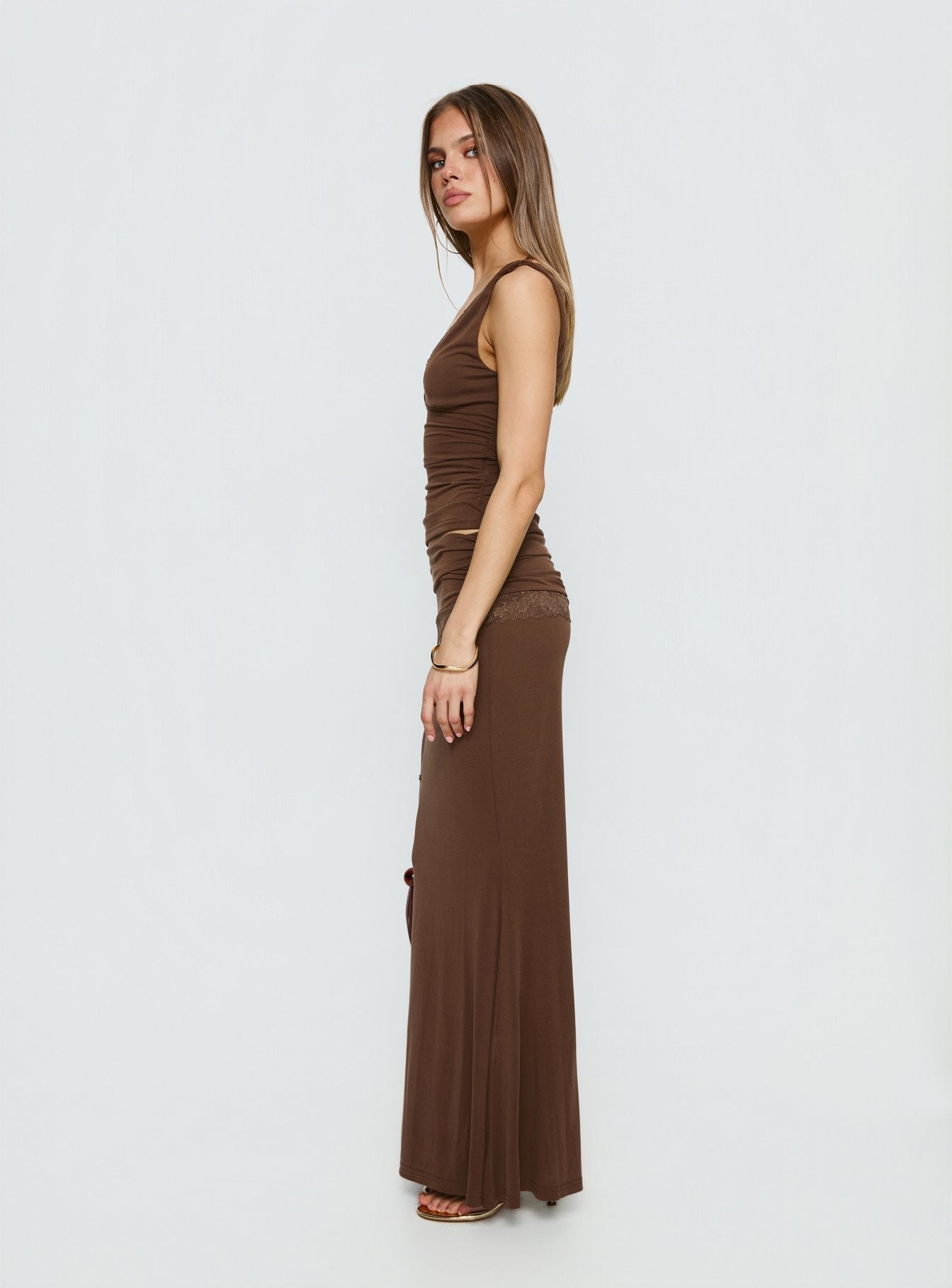 Women's Zespri Jersey Maxi Skirt Brown | Jersey mini skirt with lace detailing 3