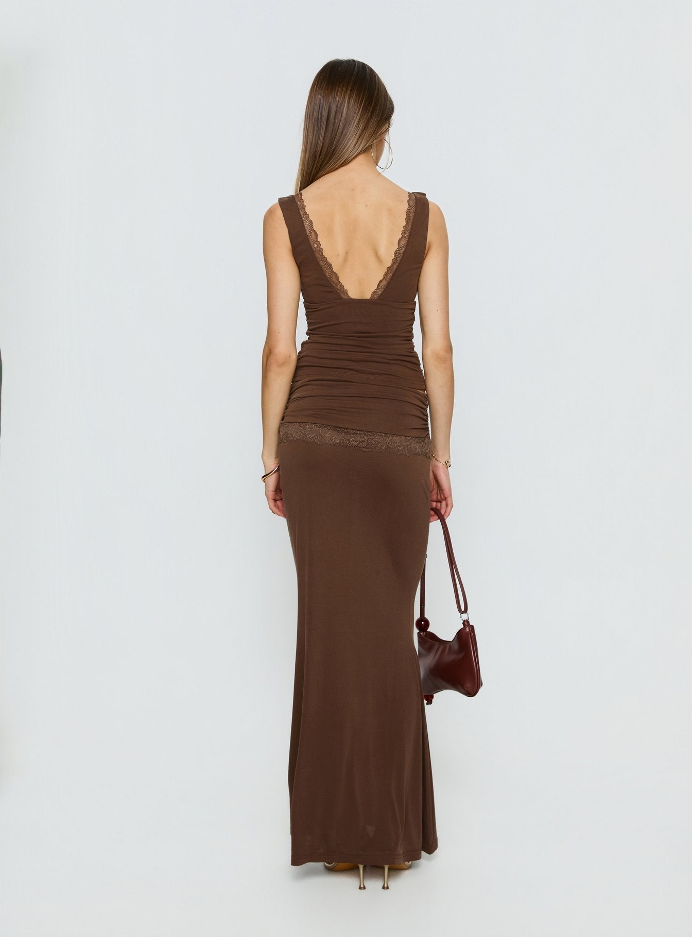 Women's Zespri Jersey Maxi Skirt Brown | Jersey mini skirt with lace detailing 4