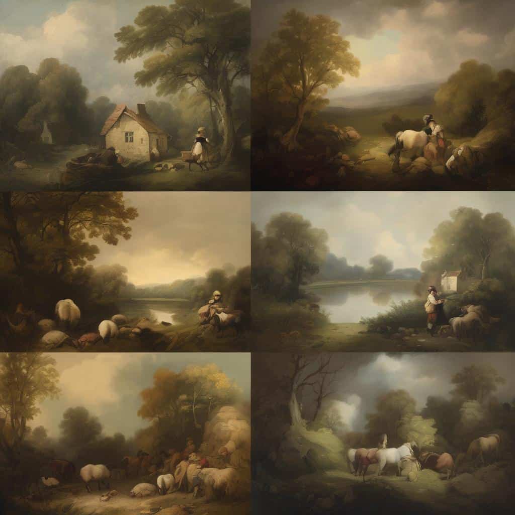 Μπιστικό τοπίο εποχής και ρυθμοί στης τέχνης, αποτυπώνοντας φυσικά τοπία, αγροτικές σκηνές και στιγμές καθημερινής ζωής με παραδοσιακό χαρακτήρα, εμπνευσμένο από την εποχή και τους ρυθμούς της φύσης.